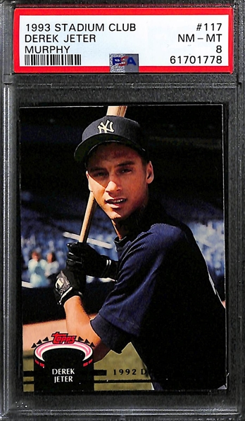 Lot of (4) Derek Jeter Graded Cards w. 1993 Stadium Club Murphy PSA 8, 1993 Score PSA 9, and 1993 Upper Deck PSA 9