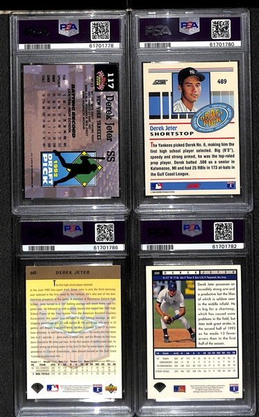 Lot of (4) Derek Jeter Graded Cards w. 1993 Stadium Club Murphy PSA 8, 1993 Score PSA 9, and 1993 Upper Deck PSA 9