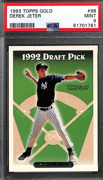 Lot of (4) Derek Jeter Graded Cards w. 1993 Topps Gold Rookie PSA 9, 1992 Front Row PSA 9, 1992 UD Minor League PSA 8 and 1992 Classic Best Blue Bonus PSA 7