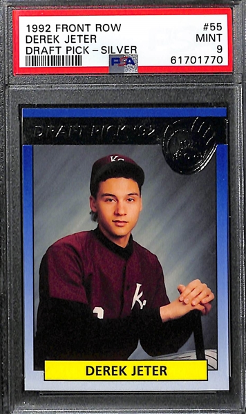 Lot of (4) Derek Jeter Graded Cards w. 1993 Topps Gold Rookie PSA 9, 1992 Front Row PSA 9, 1992 UD Minor League PSA 8 and 1992 Classic Best Blue Bonus PSA 7