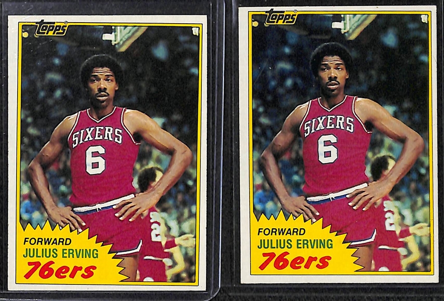 Lot of (10) 1981-82 Topps Basketball Cards w. Bird, Abdul-Jabbar, Erving, M. Johnson
