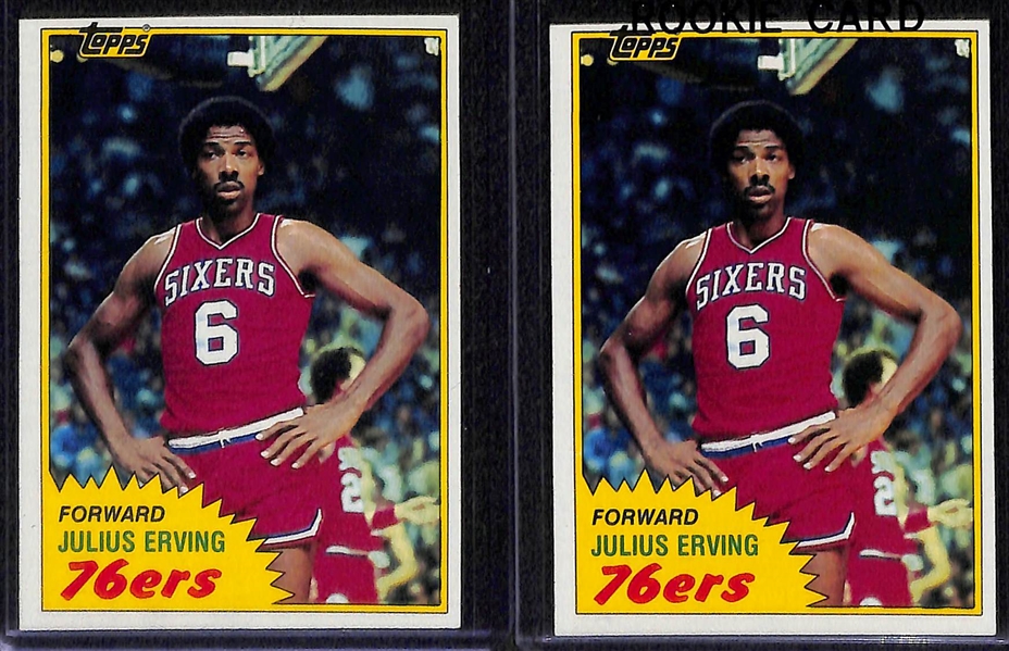 Lot of (10) 1981-82 Topps Basketball Cards w. Bird, Abdul-Jabbar, Erving, M. Johnson