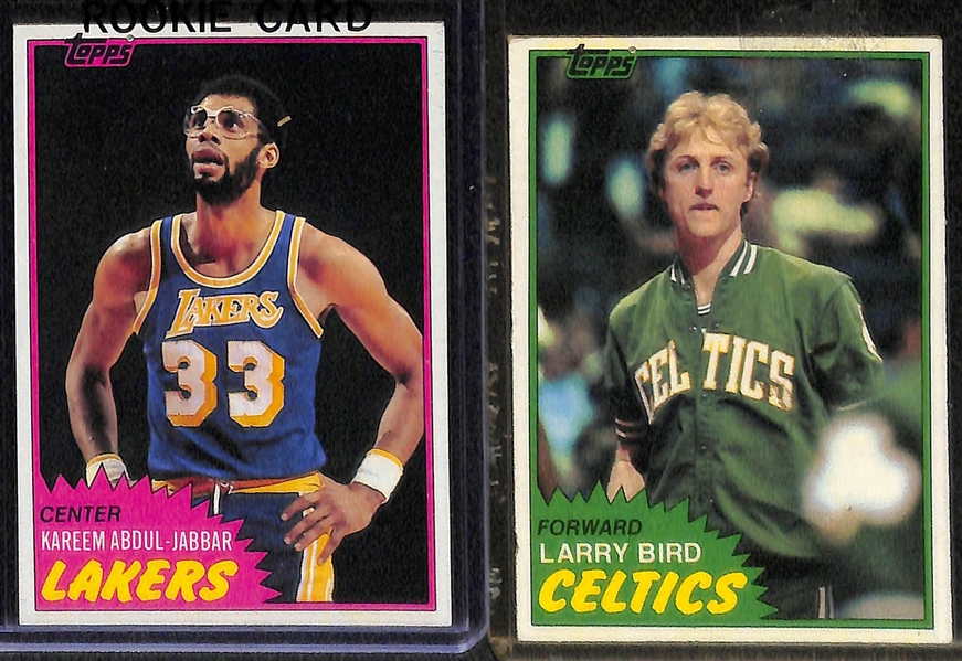 Lot of (10) 1981-82 Topps Basketball Cards w. Bird, Abdul-Jabbar, Erving, M. Johnson