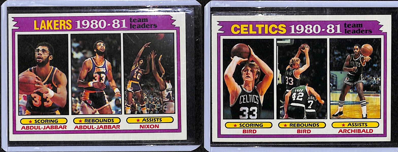 Lot of (10) 1981-82 Topps Basketball Cards w. Bird, Abdul-Jabbar, Erving, M. Johnson