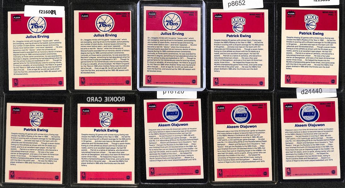Lot of (20) 1986-87 Fleer Basketball Stickers w. M. Johnson, Bird, Jabbar, Erving, Olajuwon, Ewing, Thomas