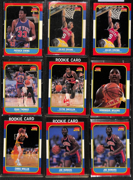 Lot of (9) 1986-87 Fleer Basketball w. Ewing, Erving, Thomas, Drexler, Wilkins, Mullin and Dumars