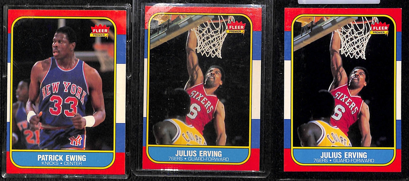 Lot of (9) 1986-87 Fleer Basketball w. Ewing, Erving, Thomas, Drexler, Wilkins, Mullin and Dumars