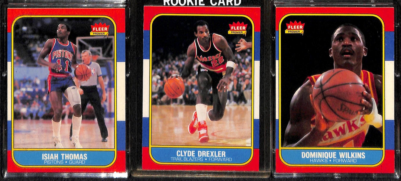 Lot of (9) 1986-87 Fleer Basketball w. Ewing, Erving, Thomas, Drexler, Wilkins, Mullin and Dumars