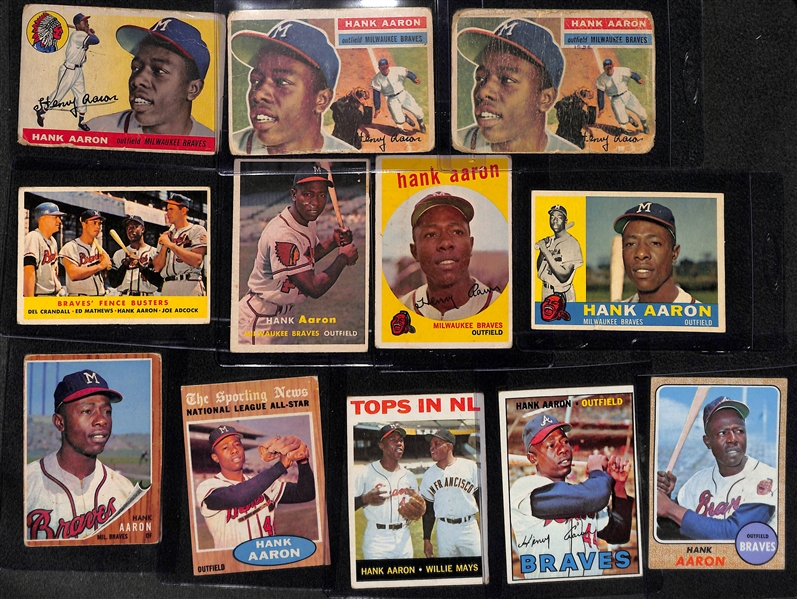  Lot of (12) 1955-1968 Topps Hank Aaron Cards