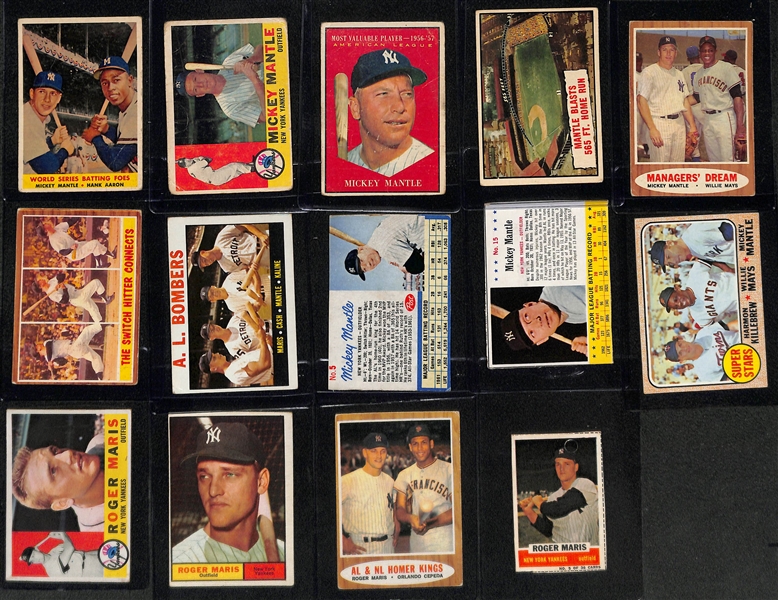  Lot of (10) Mickey Mantle & (4) Roger Maris Baseball Cards from 1958-1968 