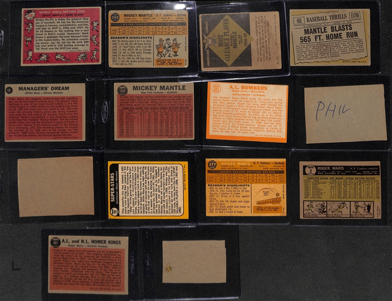  Lot of (10) Mickey Mantle & (4) Roger Maris Baseball Cards from 1958-1968 