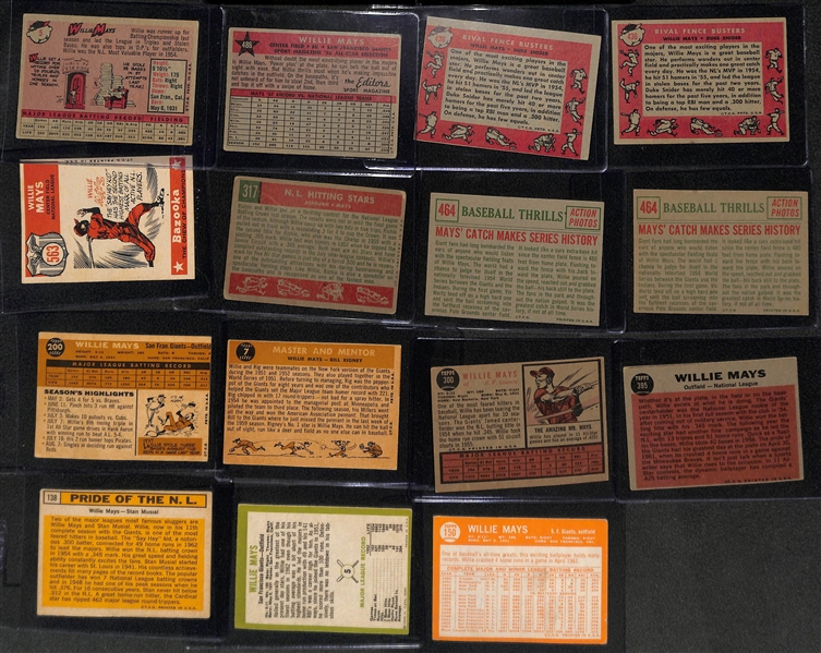 Lot of (15) Willie Mays Baseball Cards from 1958-1964