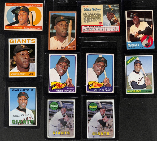 Lot of (8) 1965-1973 Topps Willie Mays Cards & (11) 1960-1969 Willie McCovey Cards