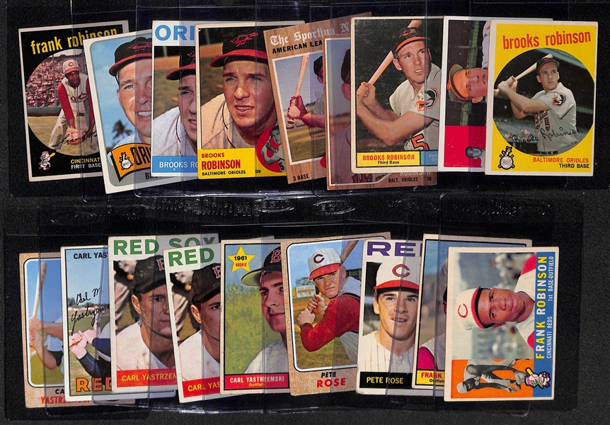  Lot of (18) 1959-1968 Topps Cards of B. Robinson/F. Robinson/Rose/Yaz