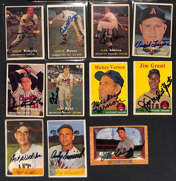  Lot of (75) Autographed Baseball Cards from 1953-1963 - Bowman/Topps/Post - w. 1957 Topps Robin Roberts - JSA Auction Letter