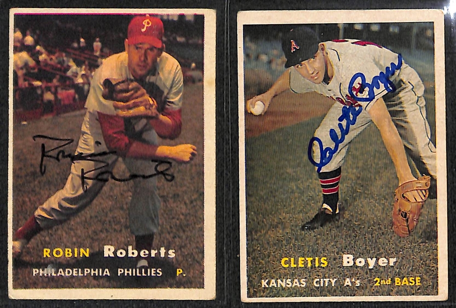  Lot of (75) Autographed Baseball Cards from 1953-1963 - Bowman/Topps/Post - w. 1957 Topps Robin Roberts - JSA Auction Letter