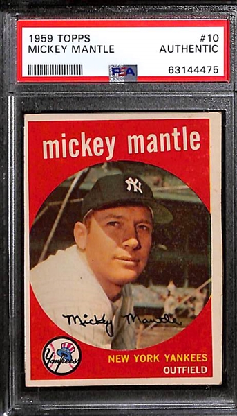 Lot of (3) Graded Mickey Mantle Cards - 1959 Topps #10 (Authentic), 1962 Topps #200 (PSA 3),  1965 Topps #350 (PSA 2)