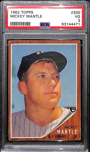Lot of (3) Graded Mickey Mantle Cards - 1959 Topps #10 (Authentic), 1962 Topps #200 (PSA 3),  1965 Topps #350 (PSA 2)