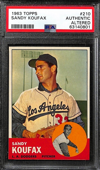 Lot of (3) Graded 1963 Topps Cards - Mays #300 (PSA 4), Koufax #210 (Authentic Altered), Mays #300 (Authentic Altered)