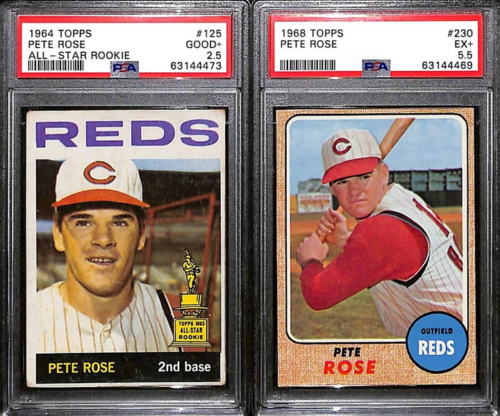 Pete Rose Graded  Lot - 1964 (#125) PSA 2.5 and 1968 (#230) PSA 5.5