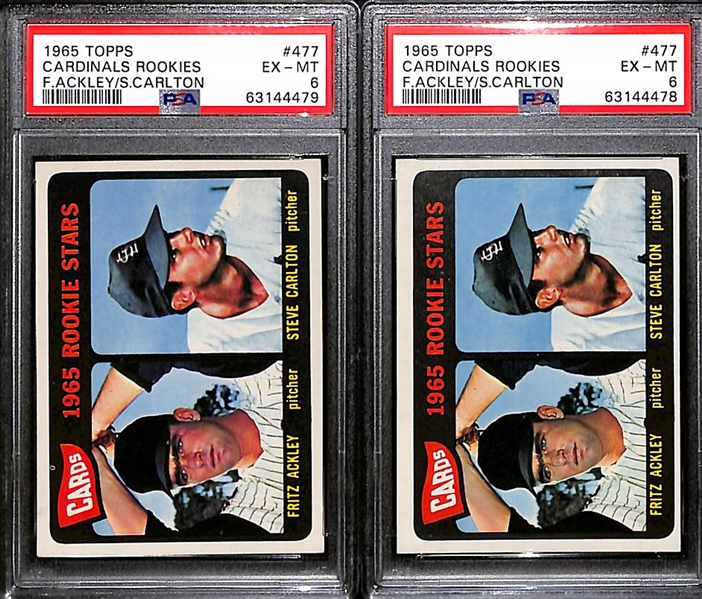 Lot of (2) 1965 Topps Steve Carlton Rookies #477 - Both Graded PSA 6 EX-MT (One Near Perfect Centering)