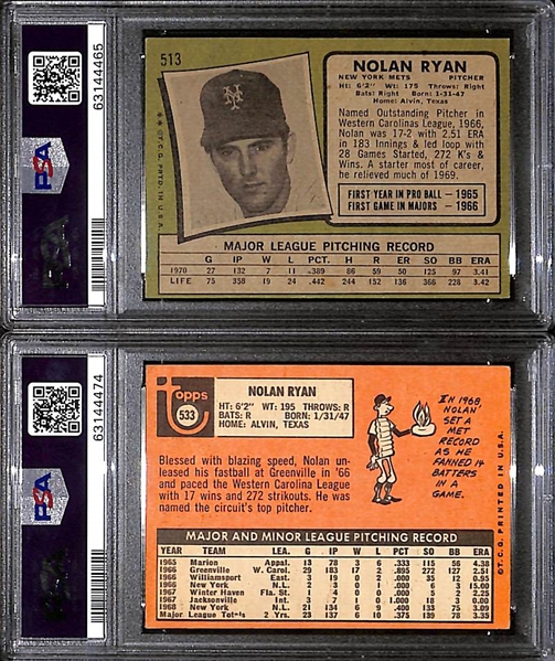 Nolan Ryan Graded Lot - 1969 Topps #533 PSA 3 & 1971 Topps #513 PSA Authentic