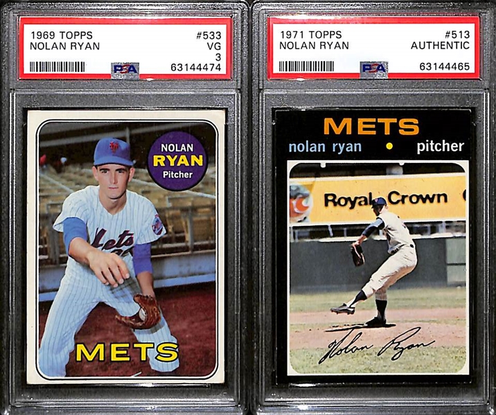 Nolan Ryan Graded Lot - 1969 Topps #533 PSA 3 & 1971 Topps #513 PSA Authentic