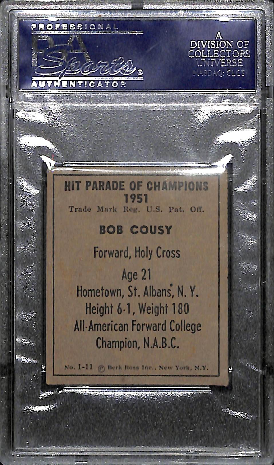 Lot Detail 1951 Berk Ross Bob Cousy Rookie Card Graded PSA 6 EXMT