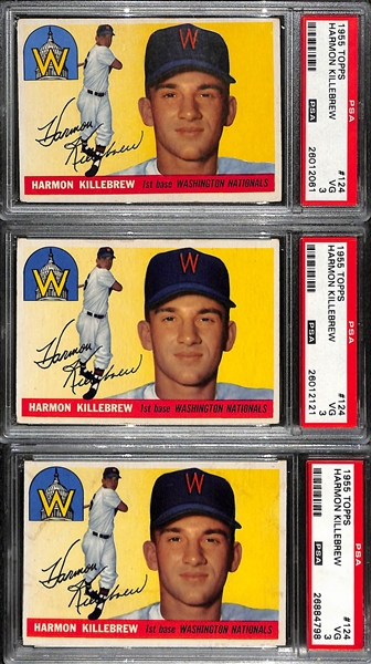 Lot of (3) 1955 Topps Harmon Killebrew Rookie Cards All Graded PSA 3