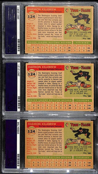 Lot of (3) 1955 Topps Harmon Killebrew Rookie Cards All Graded PSA 3
