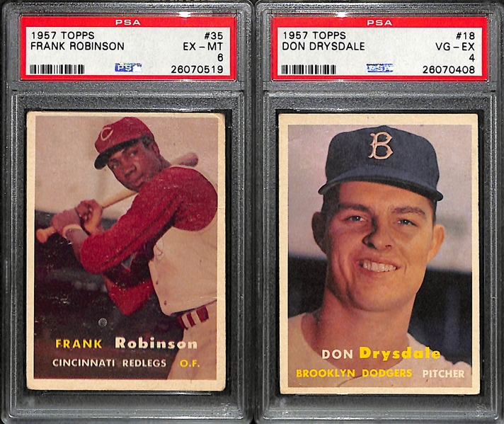Lot of (2) 1957 Topps Rookie PSA Graded Lot w/ Frank Robinson PSA 6 and Don Drysdale PSA 4