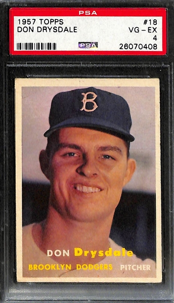 Lot of (2) 1957 Topps Rookie PSA Graded Lot w/ Frank Robinson PSA 6 and Don Drysdale PSA 4