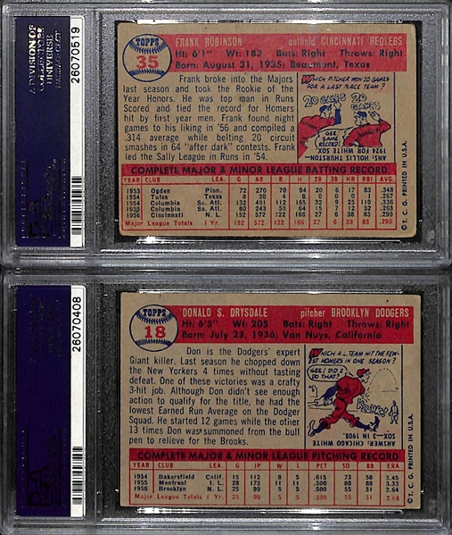 Lot of (2) 1957 Topps Rookie PSA Graded Lot w/ Frank Robinson PSA 6 and Don Drysdale PSA 4