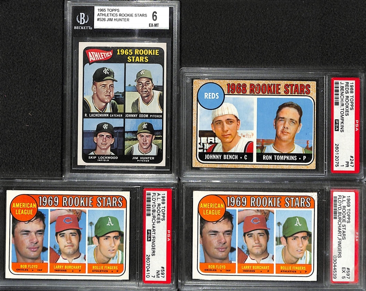 Lot of (4) 1960s Graded Baseball Rookie Cards w/ Bench, Hunter, Fingers