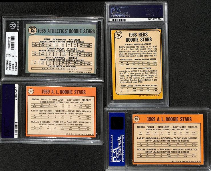 Lot of (4) 1960s Graded Baseball Rookie Cards w/ Bench, Hunter, Fingers