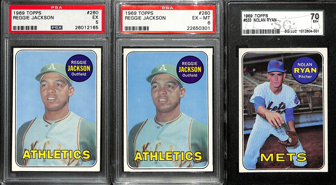 1969 Topps Baseball Graded Lot with (2) Reggie Jackson Rookie Cards and Nolan Ryan