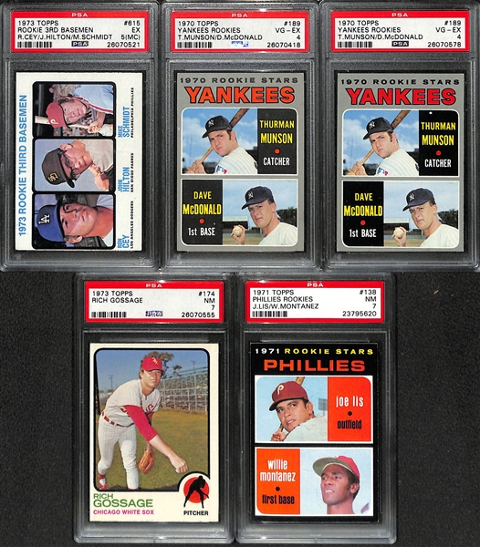Lot of (5) 1970s PSA Graded Rookie Stars w/ Schmidt, Munson, Gossage 