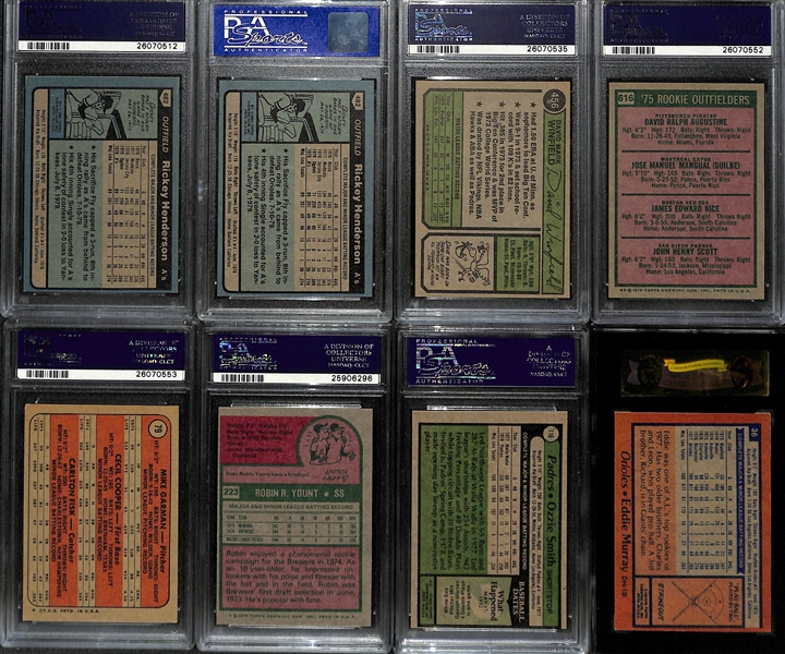 Lot of (8) Mostly 1970s Graded Rookie Lot w/ Rickey Henderson, Fisk, Winfield, Yount, Murray, O. Smith