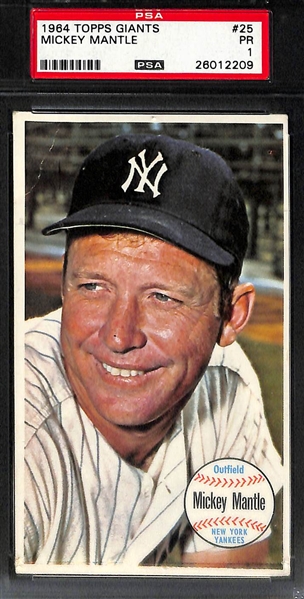 Lot of (4) 1964 Topps Giants PSA Graded Mickey Mantle Cards