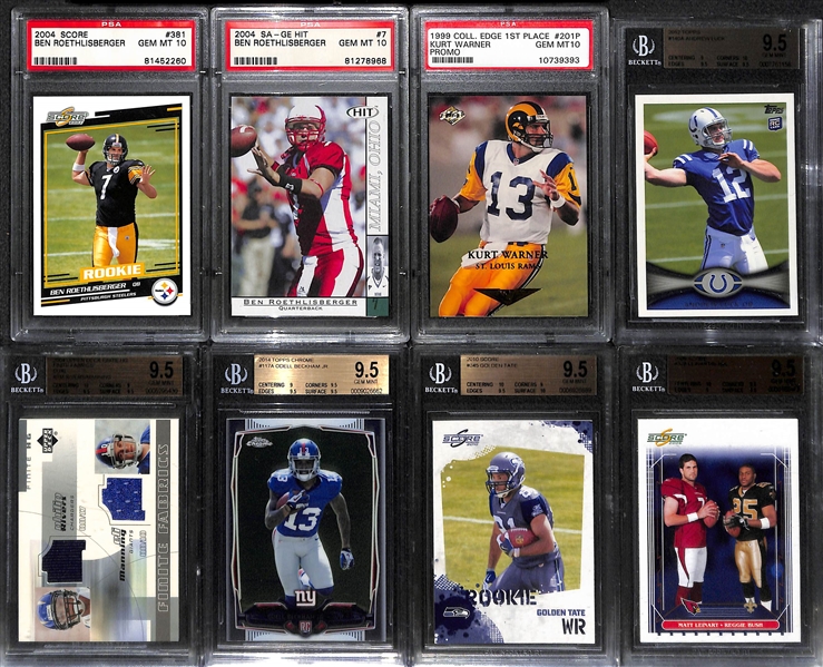 Lot of (8) 2000s Football Gem Mint Graded Rookie Cards w/  Roethlisberger, Warner, Luck, E. Manning