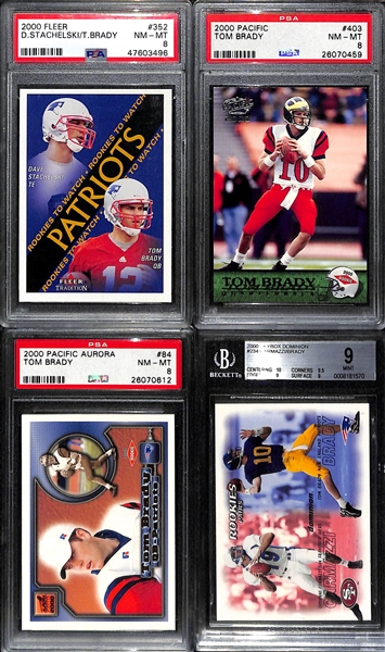 Lot of (4) Tom Brady PSA/BGS Graded Rookie Cards w. Fleer, Pacific, Pacific Aurora, Skybox