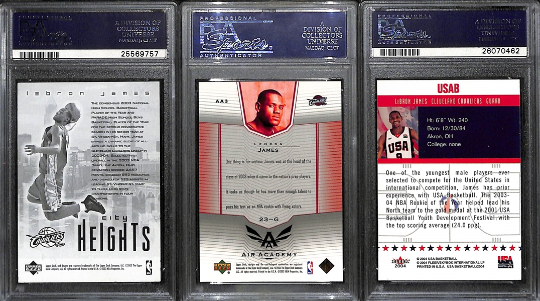 Lot of (3) 2003 & 2004 Lebron James PSA Graded Cards