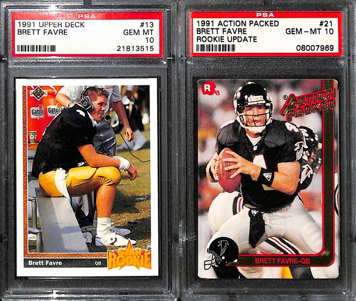 Lot of (7) Graded Gem Mint Star Quarterback Rookie Cards w. Favre, Aikman, Manning