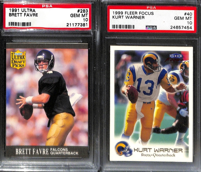 Lot of (7) Graded Gem Mint Star Quarterback Rookie Cards w. Favre, Aikman, Manning