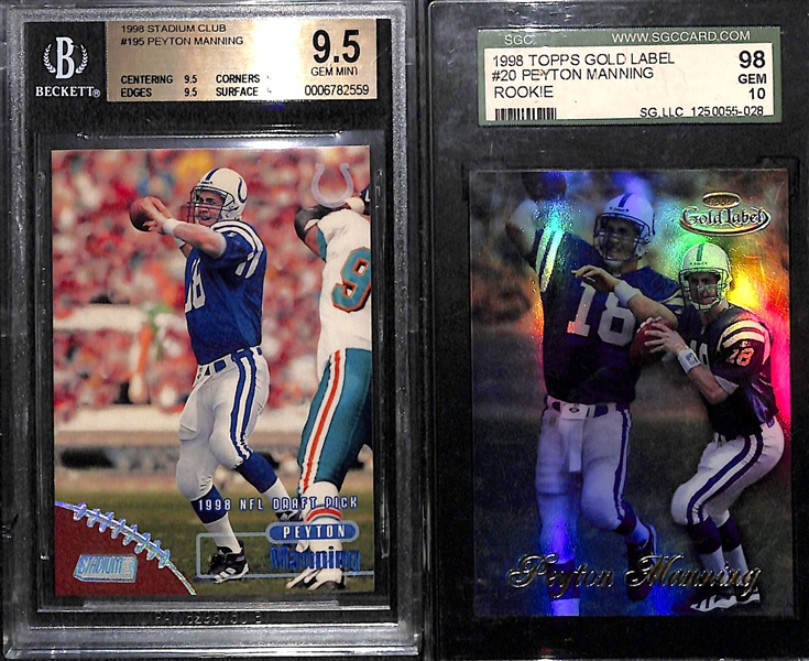 Lot of (7) Graded Gem Mint Star Quarterback Rookie Cards w. Favre, Aikman, Manning