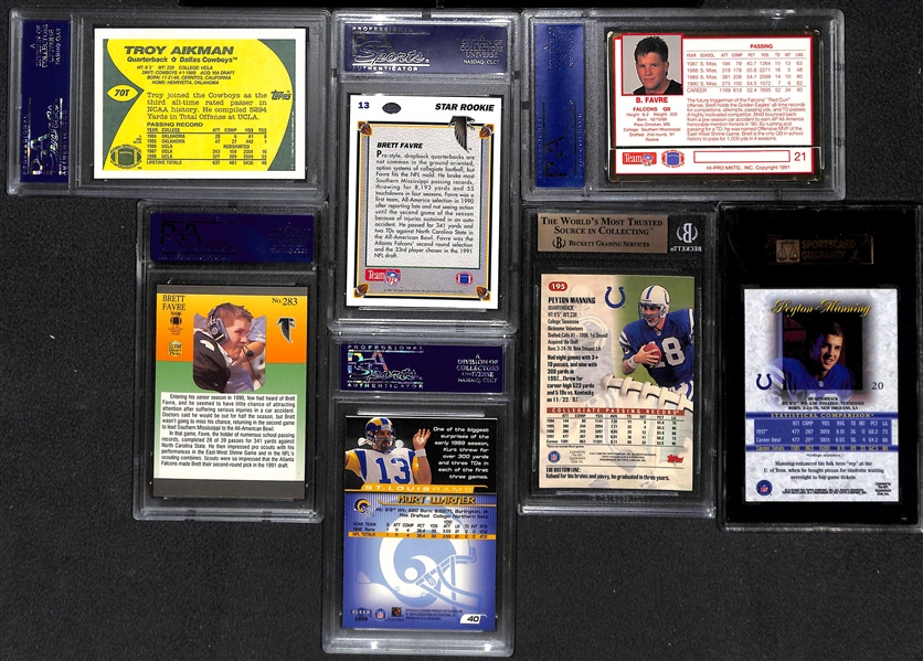 Lot of (7) Graded Gem Mint Star Quarterback Rookie Cards w. Favre, Aikman, Manning
