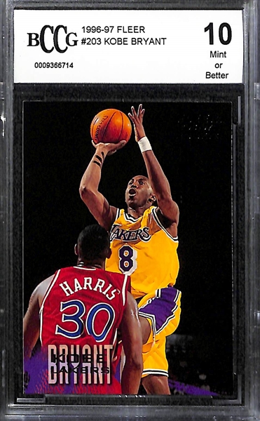 Lot of (3) BCCG 10 1996-97 Graded Kobe Bryant Rookie Cards (Topps, Fleer, Finest)