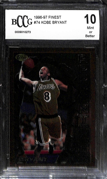 Lot of (3) BCCG 10 1996-97 Graded Kobe Bryant Rookie Cards (Topps, Fleer, Finest)