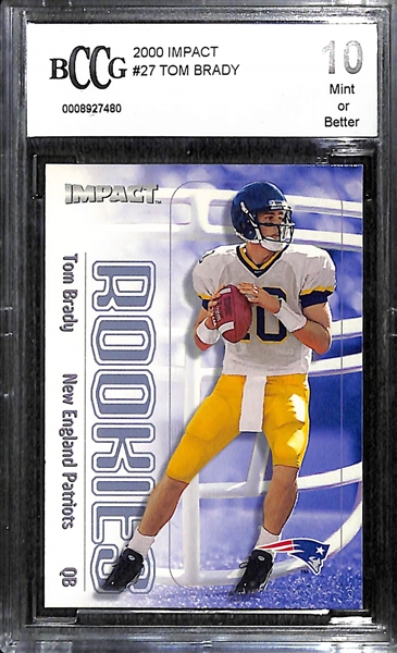 Lot of (3) BCCG 10 Graded Tom Brady Rookie Cards (Impact, Victory, Paramont)