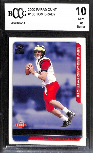 Lot of (3) BCCG 10 Graded Tom Brady Rookie Cards (Impact, Victory, Paramont)